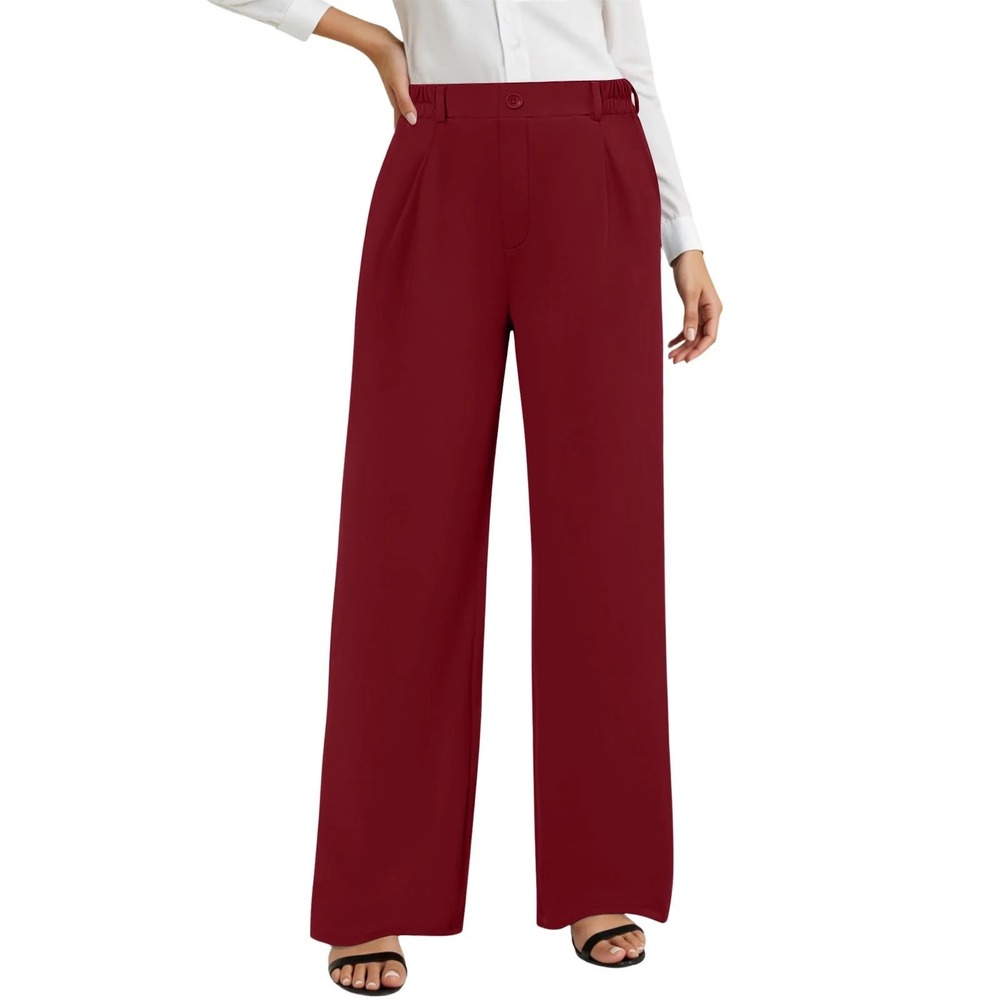 Worthington Women's Size 10 Wide Leg Dress Pant Trousers Burgundy Red High Rise